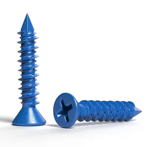 3/16 x 1-1/4 Concrete Screw Anchor, Flat Phillips ,  Point - Durable Blue Concrete Screws, Heavy-Duty Concrete Anchor Screws for Secure Fixing in Concrete Brick Block &