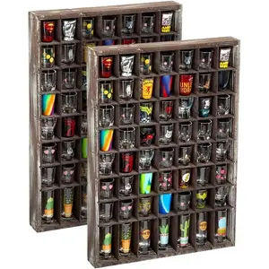 - Shot Glasses Display Case(Set of 2) 56 Compartments Wall Mount Pint Glass Shadow Box Bar Cabinet Collection Freestanding - MK524AA