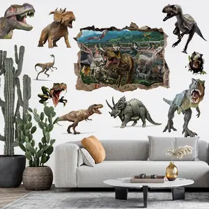 3D Dinosaur Wall Decals Decal Peel & Stick Removable Vinyl Tyrannosaurus Rex Dinosaur Wall Stickers for Family Living Room, Background Wall Decoration, Kids Boys Room