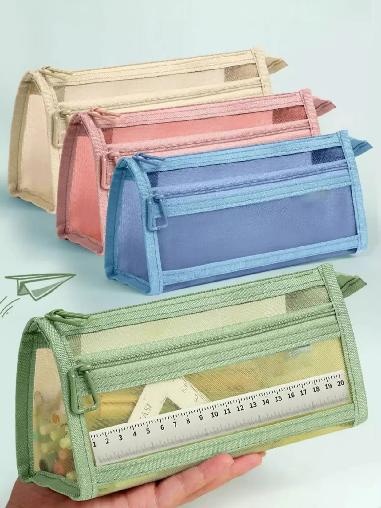 4-Pack Mixed Color Aesthetic Morandi Double-Layer Mesh Pencil Case with Handle - 15g Per Piece, Large-Capacity Transparent Stationery Pouch with Smooth Zipper, Lightweight Multi-Use Organizer for College, High School, Office, Makeup Brush Bag