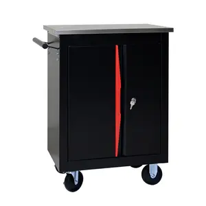 4-7 Drawers DOUBLE-DOOR Multifunctional Tool Cart with Wheels,Metal Rolling Tool Cart Storage for Garage Workshop Warehouse Repair Shop--With Stainless Steel Roof- BLACK&RED