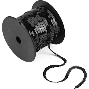 Flat Round Sequin Trim String 6mm Paillette Spangle String for DIY Crafts Embellishments Costume Accessories 1 Roll 100 Yards Black