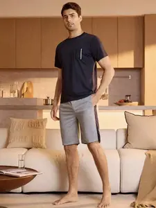 Men's Lightweight Sleepwear Set, 4-piece and 6-piece casual loungewear sets,Short-sleeved tops and shorts,Summer Comfort Casual Pajama Set Pjs, Homewear