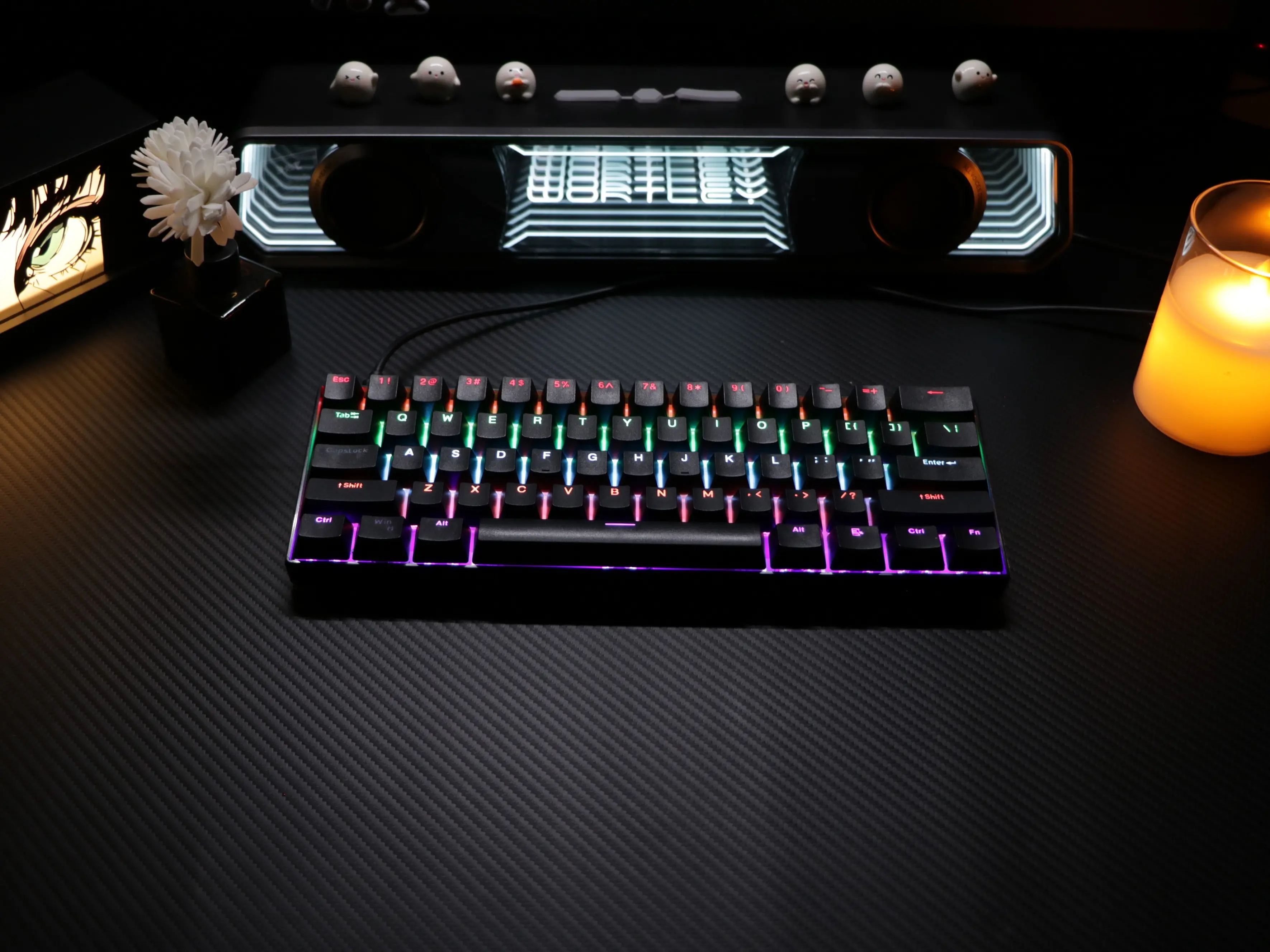 61-Key Hot-Swappable Mini Mechanical Keyboard (Black) - 60% Layout Keyboard, Wired Type-C Connection, RGB Backlighting, User-Replaceable Linear Blue/Red Switches, Ergonomic Design, Compatible with PC, Mac, iPad, Xbox, 60 Percent Keyboard