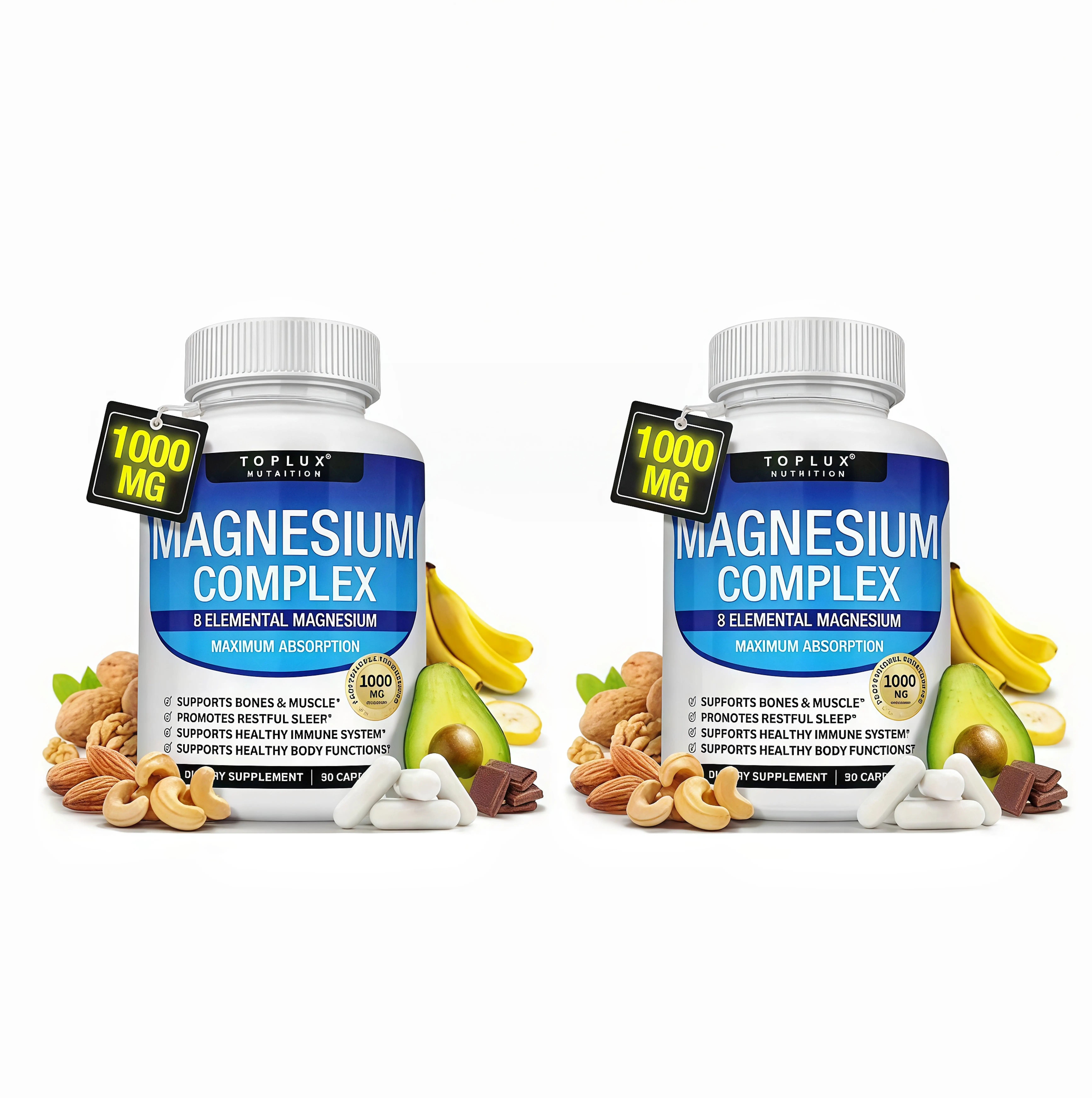 2 Pack Toplux Magnesium Complex TM 8 Essential Magnesium Supplement 1000mg Fitness Edible