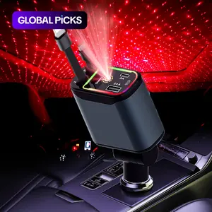 4-in-1 Retractable USB Car Charger Supporting 66W Fast Charging, with Star Projector Night Light, LED Decorative Ceiling Light, and 2.6ft Retractable Cable #GLOBAL PICKS