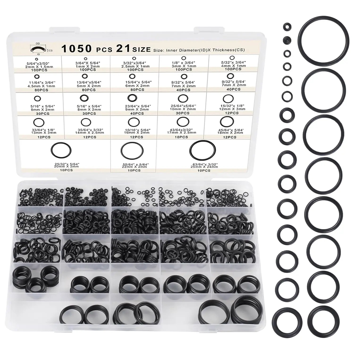 1050 PCS O-Ring Kit, 21 Sizes Metric Nitrile Rubber for Auto, Faucet, Plumbing, Air/Gas Sealing, Oil & Heat Resistant Assortment