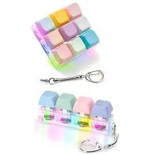 9 Key Light Up LED Mechanical Keyboard Fidget Toy Keychain Mini Pastel Macaron Color Clicky Push Bubble Sensory Toy Stress Anxiety Relief for Kids Adults Work Pass Time Fidget Gifts Portable