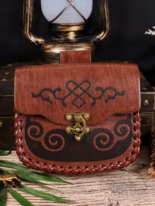 1pc Medieval Retro Print Bag PU Leather Belt Pouch For Renaissance Fantasy Goth Small Waist Bag Waist Packs Halloween Viking Faire LARP Forest Cosplay Prop Belt Bags PU Fanny Pack