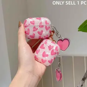 Heart Pattern Earphone Case with Keychain, Cute Earphone Protective Cover, Earphone Protector Cover Compatible with AirPods 1/2/3/4 & AirPods Pro/pro2, Headset