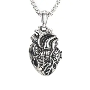 GTHIC Stainless Steel Heart Open Necklace Vintage Commemorative Pendant for Men Women Mother's Day Gift