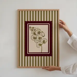 Floral Cottage Style Striped Wall Art Print Botanical Vintage Room Decor Poster