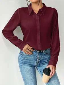 A fashionable and smooth satin professional Long Sleeve Blouse shirt for women, with satin fabric that is skin friendly and suitable for commuting, shopping, and outdoor wear