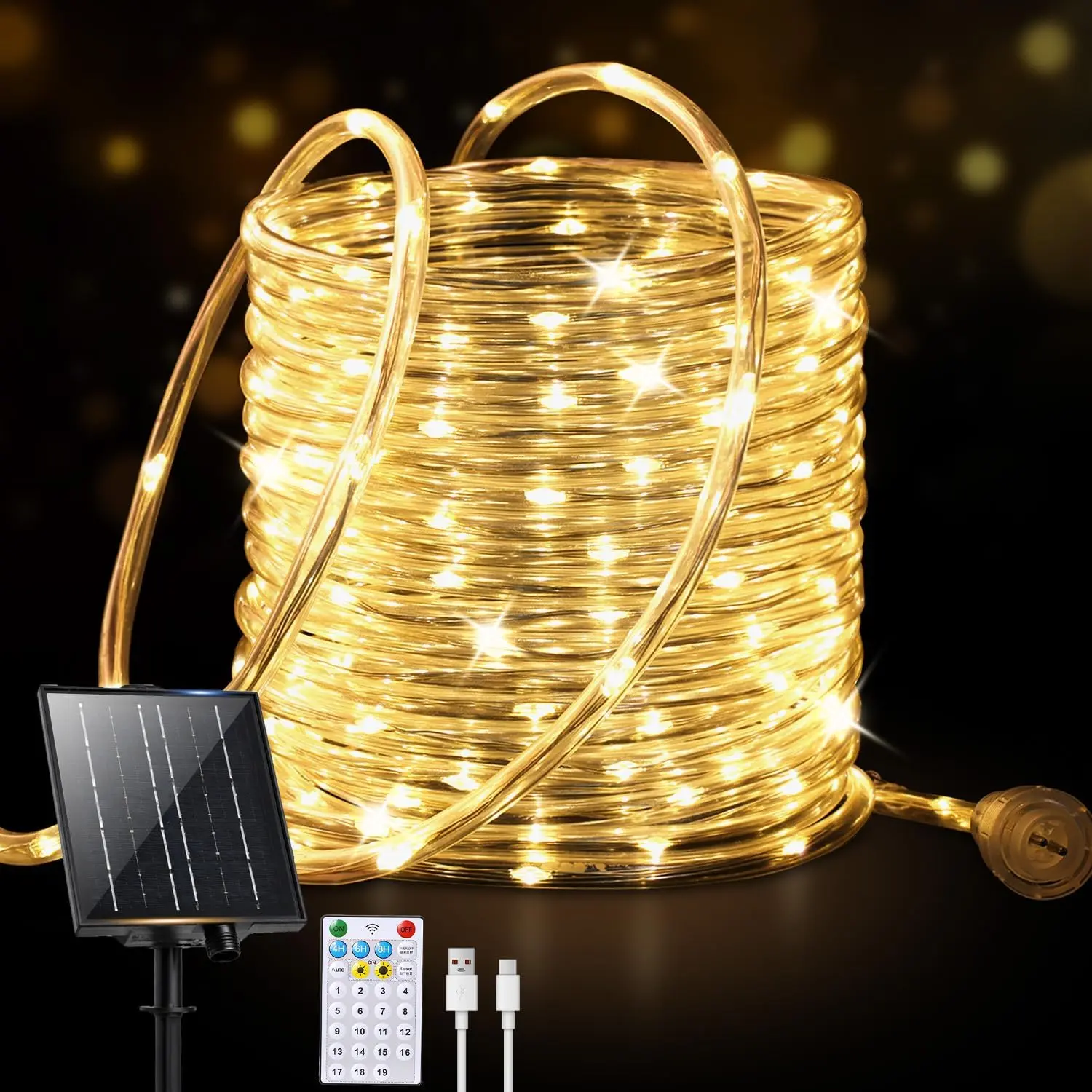 Connectable Solar Rope Lights Outdoor, 165FT 500 LEDs Solar String Lights, IP65 Waterproof 19 Modes Remote Tube Light for Outdoor Indoor Patio Backyards Garden Porch Tree Decor, Warm White