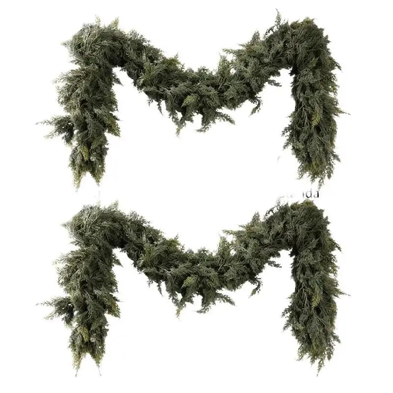 2pcs 6ft Cedar Garland with 180 Leaves Full Real Touch Festival Decoration Dense Foliage Rich Layers Ideal for Christmas Tables Firework Staircases Mantels Eco-Friendly & Durable - Ornaments
