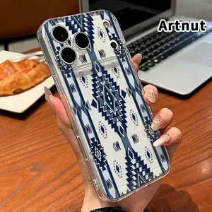Phone Case for iPhone 17 Pro Max 16 Plus 15 14 13 12 11 XS XR E Aztec Blue Geometric Non-Yellowing Shockproof Clear slim Protective Softcase