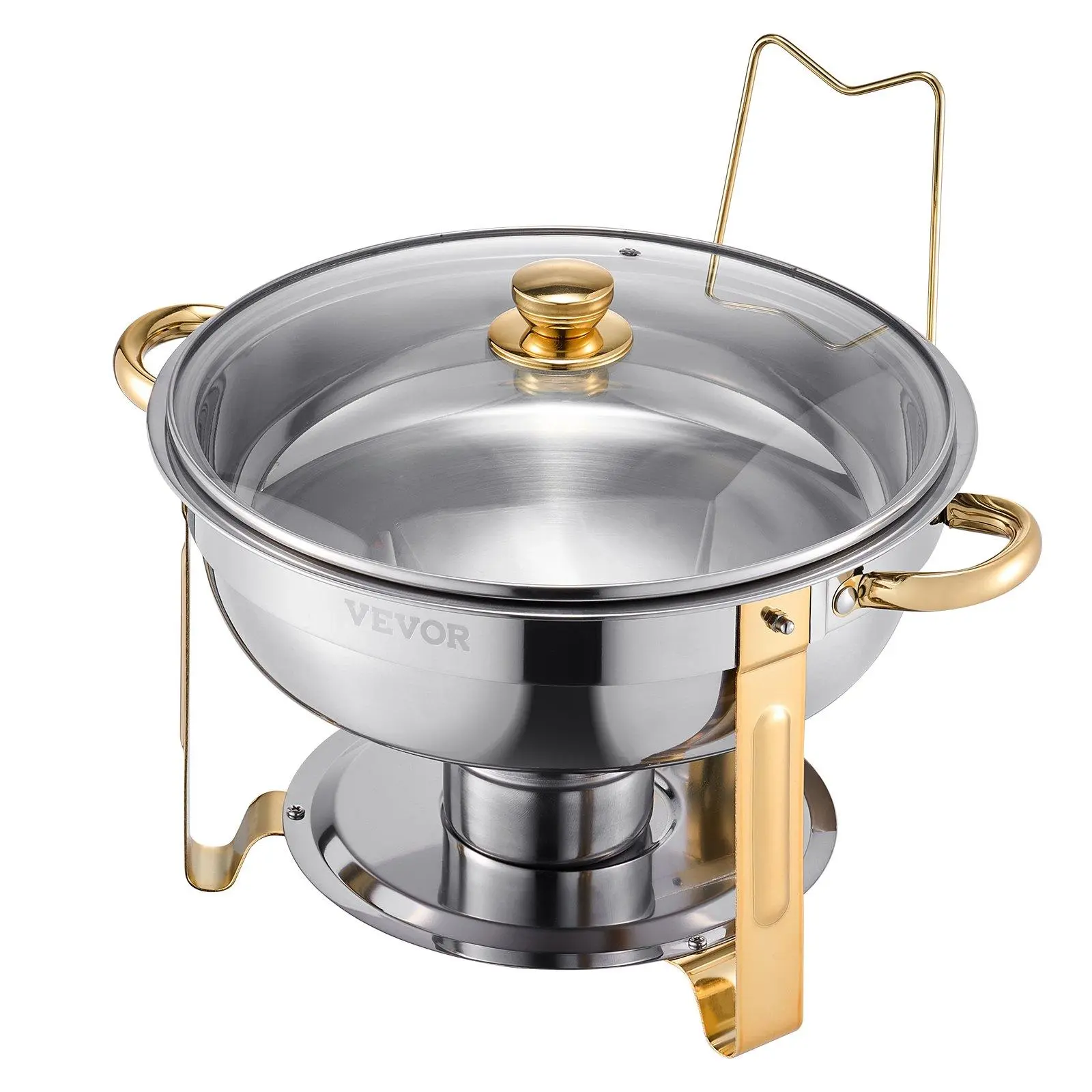 【Summerfinds】VEVOR 5 Qt 4 Pack Round Chafing Dish Buffet Set Full-Size Pan Stainless Steel Gold