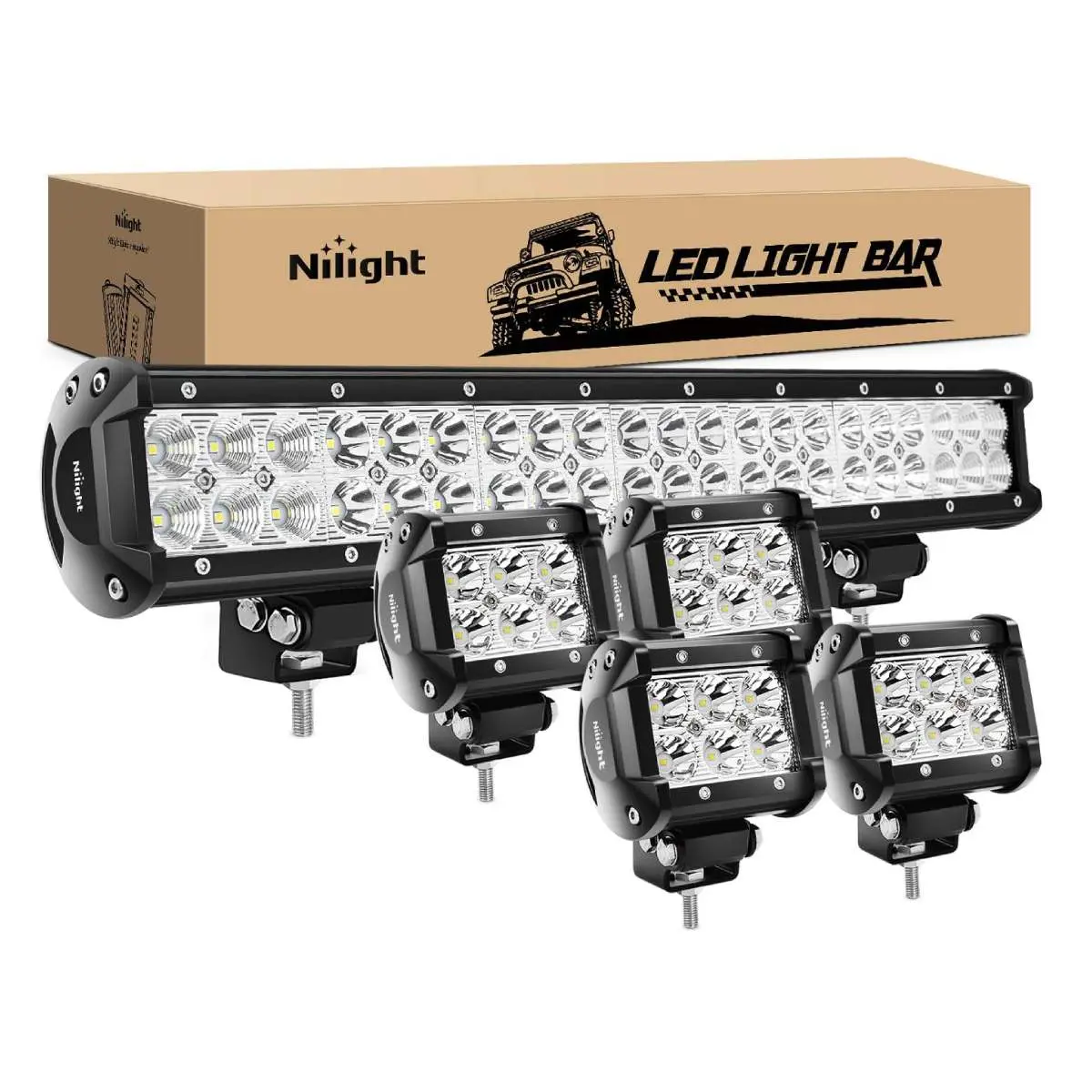 Nilight High-Power 20in 126W Spot-Flood Combo LED Lightbar with 4PCS 4in 18W Spot LED Pod Fog Lights, Bright Illumination Off-Road Truck Accessories, Car Accessories for Off-Road Vehicles, Auto Parts Accessories fathersdaygift