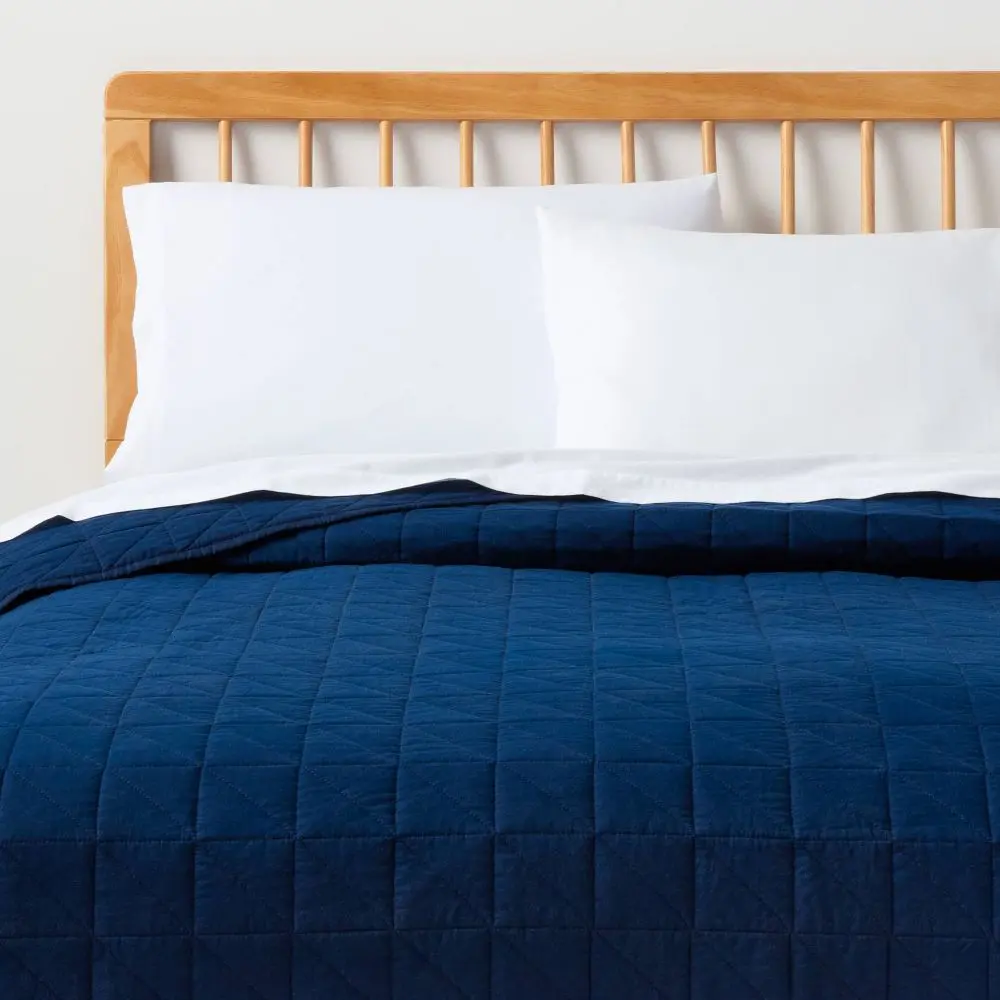 King Microfiber Quilt, Navy Blue - Room Essentials, Quilt Bedding Set for Bedroom Use, Home Interior Soft Furnishings