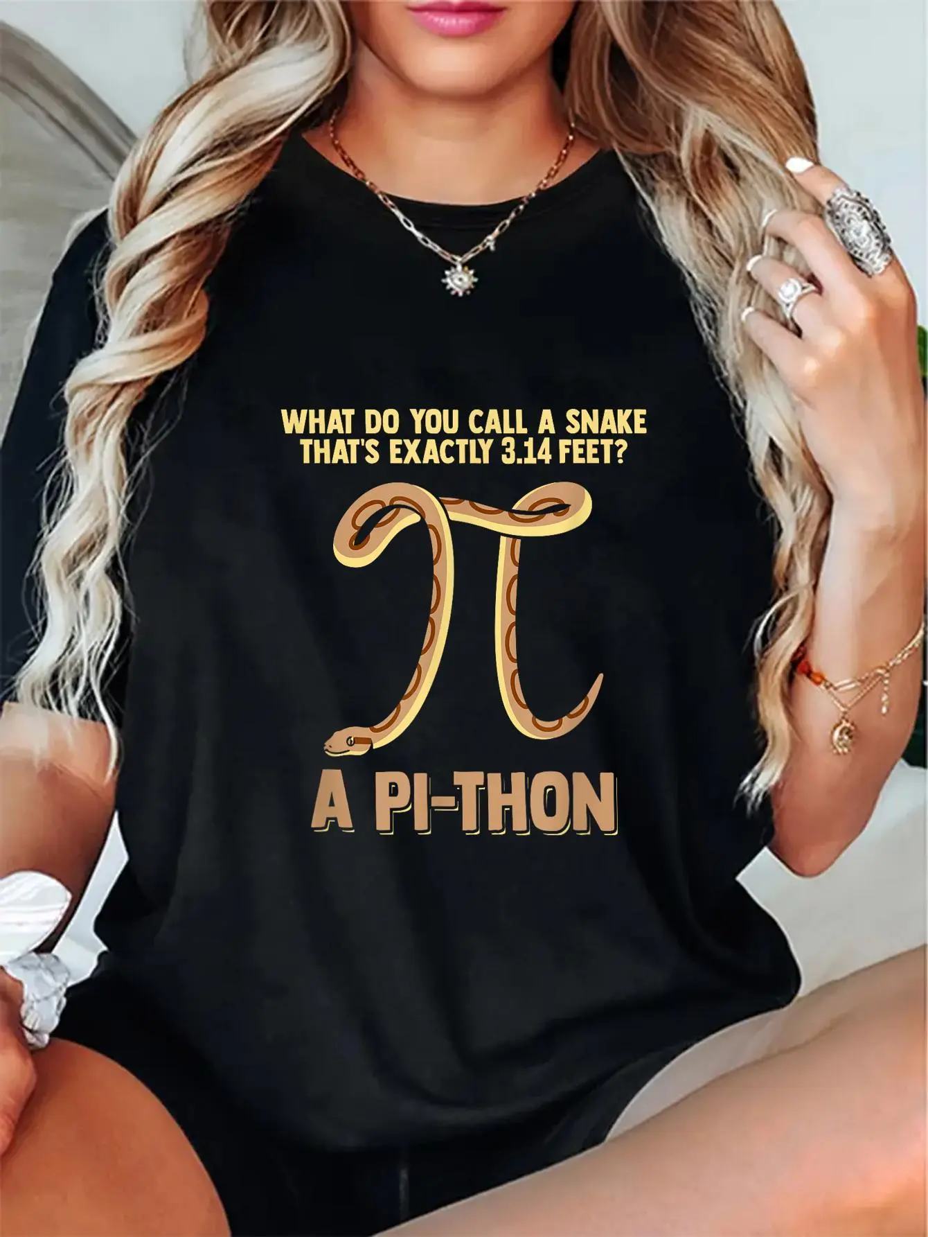 Women's Ball Python Pi Graphic Tee - Soft 100% Cotton Casual Style Top with a Unisex Relaxed Fit for Everyday Wear, Shortsleeve, Vibe
