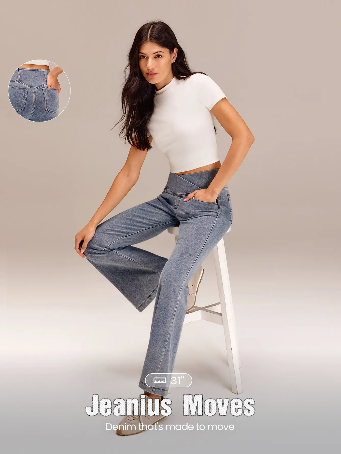 GLOWMODE Jeanius Moves Movin' And Groovin' Stretchy Breathable Butt-Lifting Denim Crossover Waist Flare-Leg Pocket Jeggings Daily Casual Wear