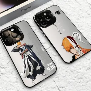 Classic Anime B-Bleach K-Kurosaki Ichigo Phone Case iPhone 17 16 15 14 13 12 Pro Max Hollow Laser Aurora Case Iridescent Gradient Matte Slim Protective Cover Anti Fingerprint and Scratch Resistant Shimmer Phone Shell Casing Accessories