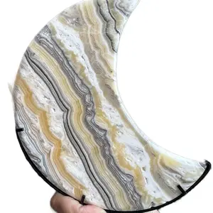 Crazy Lace Calcite Statement Piece Moon - Unique Design with Natural Patterns and Color Scheme for Personal Power & Self-Confidence Boosting Energy Decorative Crystal Artwork store Piece Home crystals