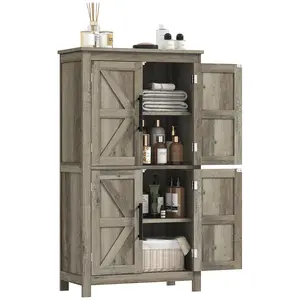 HOMCOM Farmhouse Bathroom Storage Cabinet with 4 Barn Doors, Bathroom Floor Cabinet with 2 Adjustable Shelf, Freestanding Storage Cupboard