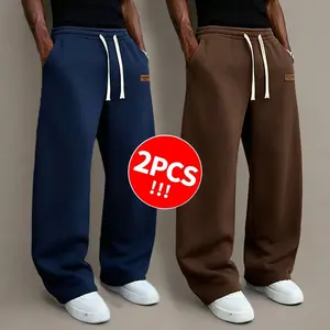 2PCS Men’s solid-color drawstring knit sweatpants, autumn/winter style—simple design, warm, available in 2-pack and single pack options.