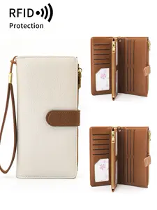 Women's Solid Color Long Wallet, Fashionable PULeather Zipper Wallet with Wrist Strap, Multi-functionalCard Holder for Daily Use，Christmas Gift, Valentine's Day Gift, Ideal Gift