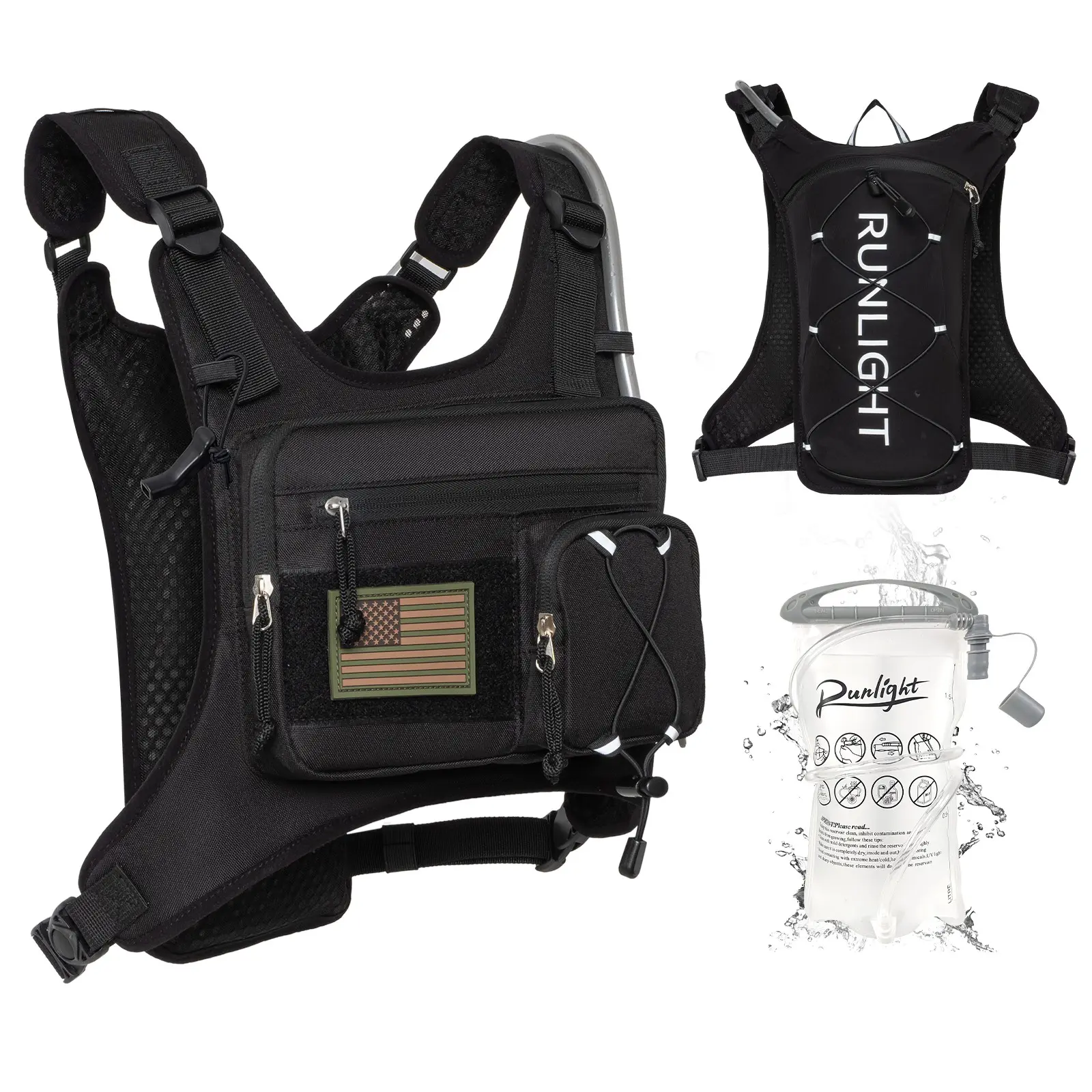 Tactical Hydration Vest with Germany/US/United Kingdom Flag Badges, Outdoor Active Multifunctional Sport Hydration Vest, Reflective Functional Vest for Running and Cycling, Trail Running, Jogging Equipment Gear Accessories