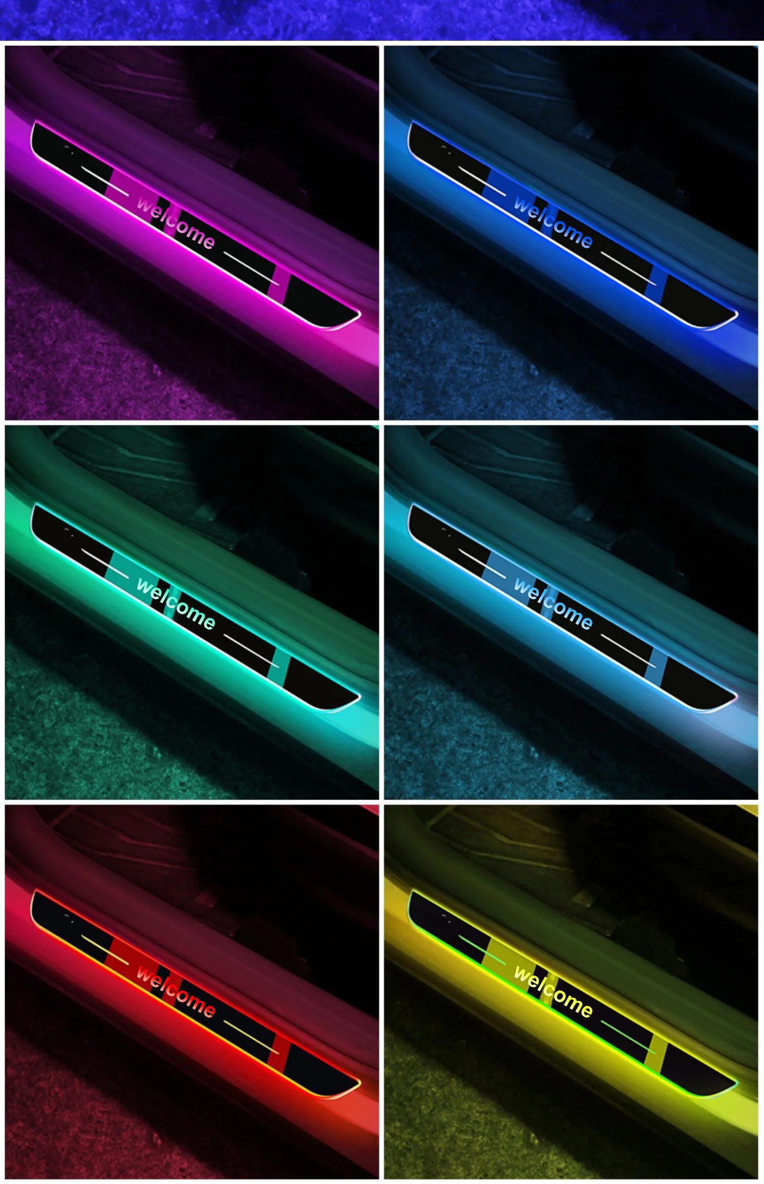 4PCS Car Door Sill Light Threshold Lamp Logo Projector Lamp Power Moving LED Welcome Plate Pedal Light Protect Car Doors adjustable brightness