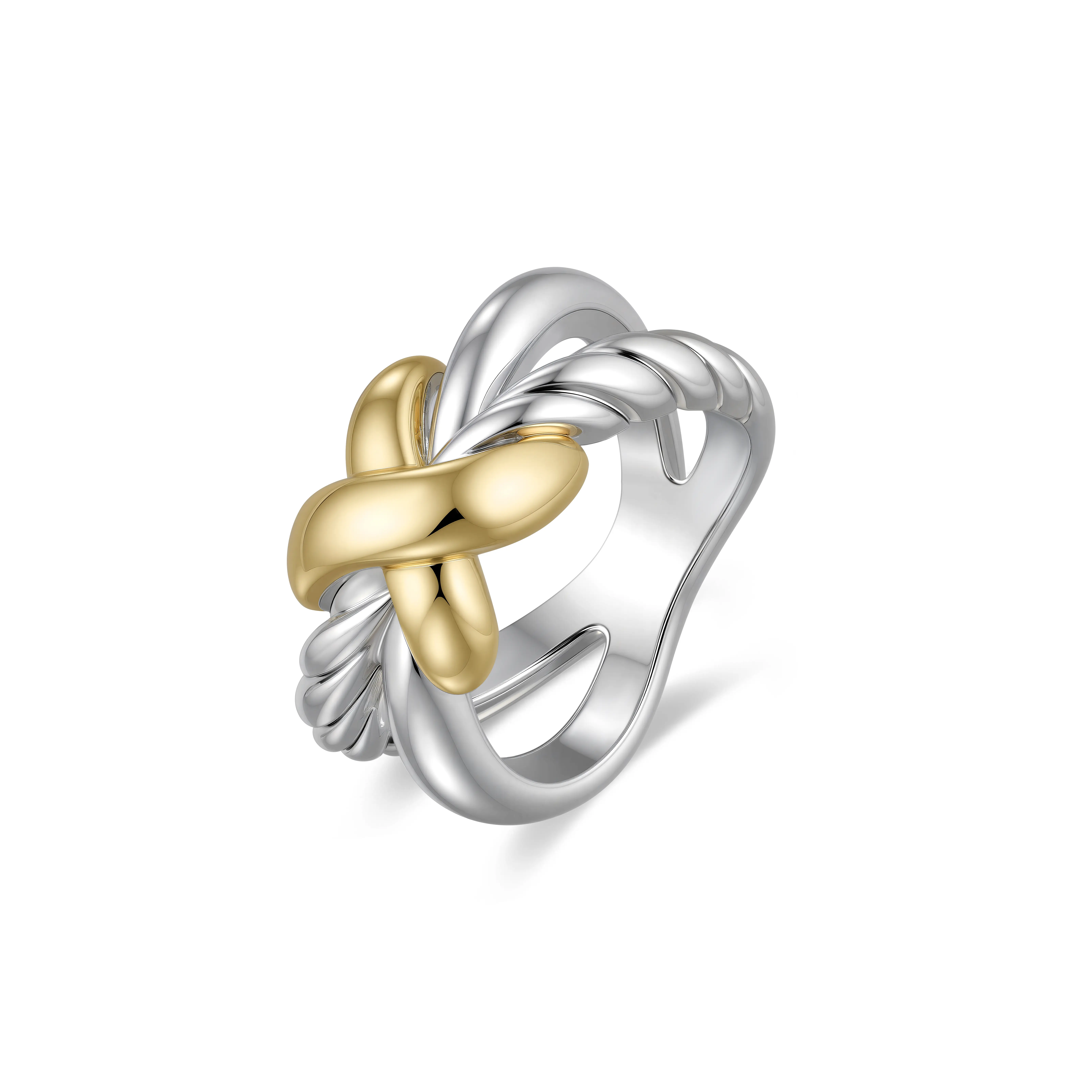 Aprilery Intertwined Cross Chunky Ring - Metallic Textured Band Jewelry for Women