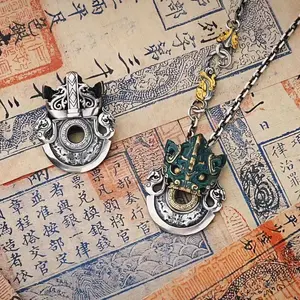 Taotie Necklace & Taotie Pendant - An ancient mystical creature design Gold Plated Amulet
