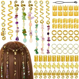 80Pcs Natural Crystal Stone Dreadlock Accessories, Hair Jewelry for Braids Hair Spirals Gems Charms Adjust Gold Loc Jewelry for Hair Cuffs for Adult Women Braids Hairstyle Decoration - Home Improvement.