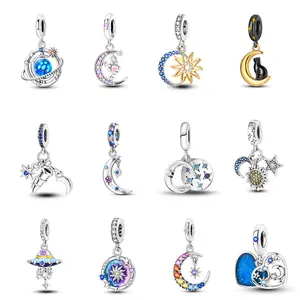 Celestial Wonders Mula Collection - 925 Silver-plated and Platinum Plated Charm with Zirconia | DIY Cosmic Style Beads and Pendants for All Pandora Bracelets and Necklaces | Universal Jewelry Gift for All Occasions
