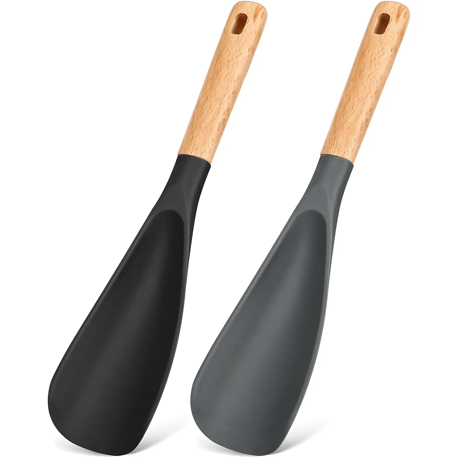 11.4 in Matte Silicone Anti-Stick Multi-Purpose Cooking Spoon with Wooden Handle - BPA-Free, Sturdy for Nonstick Cookware, Black & Grey Kitchen Utensil for Mixing, Scooping, Anti-Stick Cooking Spoons, Multi-Purpose Cooking Spoons