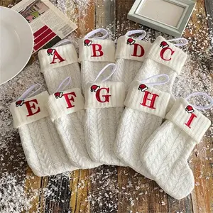 Knitted Monogram Christmas Stocking, Double-Sided Fireplace Hanging Sock, Holiday Party Decoration Gift, Home Festive Decor