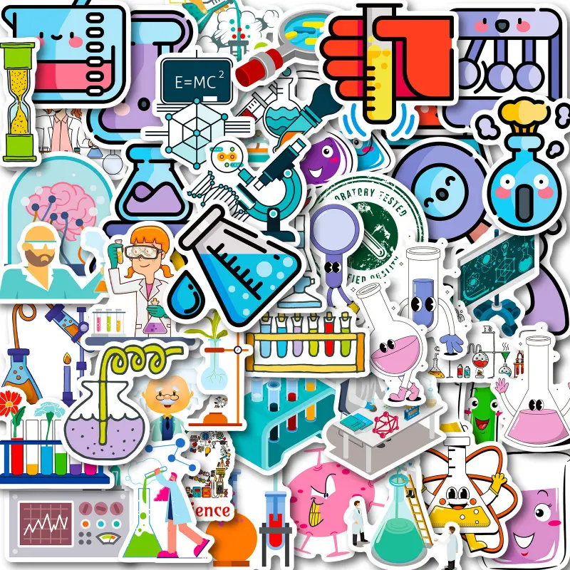 50 Experimental Science Education Stickers, Cartoon Chemistry Equipment, Laboratory Personalized Science Stickers, Fun Learning Tools, Sticker Set