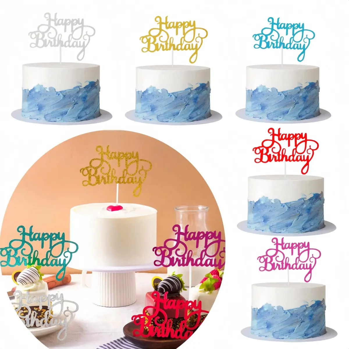 100pcs Birthday Cake Decorative Light Insert Cards, Glittering Paper Material, Cake Decorations, Cake Decorating, Sparkle Toppers, Bakery Supplies, Party Gatherings, Happy Birthday Gifts