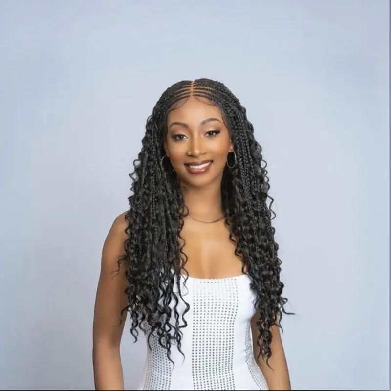 28" Boho Box Braid Wig - HD 360 Lace, 13x6 Free Parting, Human Hair Blend UNIMIX, Pre-Braided Glueless Wig