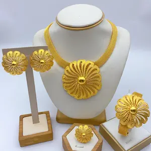 Luxury Ethiopian Big Round Necklace And Earrings Jewelry Sets For Women Dubai Bridal 24k Gold Color Set Wedding Party Gifts