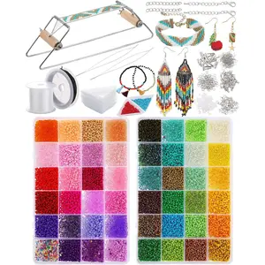 Bead Loom Kit for Adults 24000 Pcs Beading Loom Supplies with 48 Color 2 mm Glass Seed Bead Bracelets Christmas Jewelry Earring Making Tools Gifts for Women DIY Craft