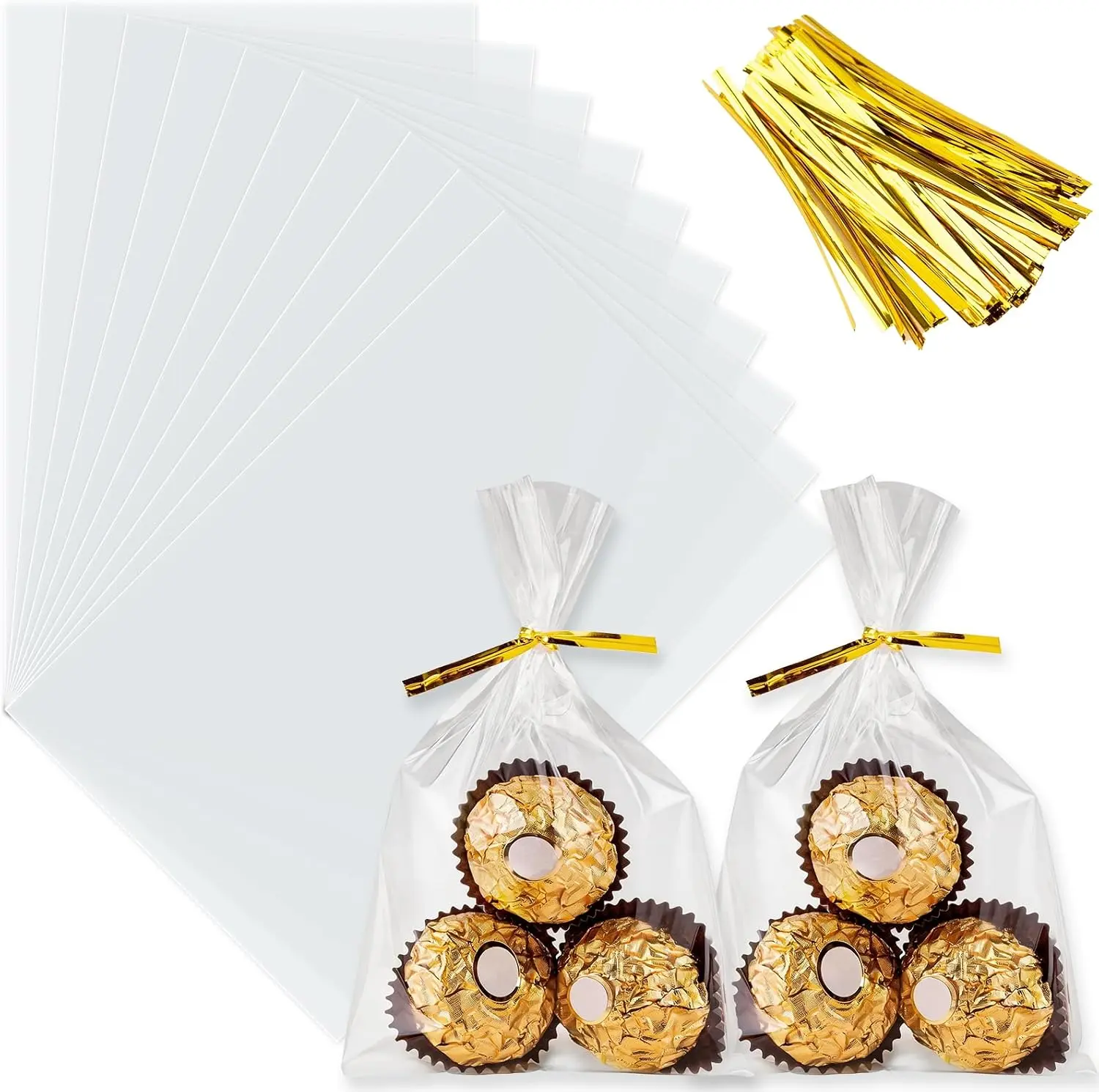 Cellophane Treat Bags 4" x 6": 100 PCS Clear Bags with Twist Ties | For Cookies, Candy And Popcorn, Small Gifts, Party Favor Goodie Bags