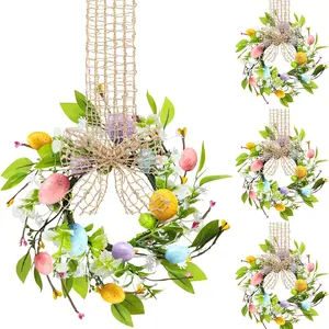 2pcs Easter Egg Wreath, Easter wreath decorated with colorful eggs, artificial flower wreath, suitable for front door, wall and Easter decorations.