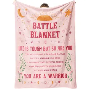 Cancer Care Gifts for Women, Get Well Soon Gifts Blanket for Her Him, Cancer Fighter Inspirational Quote Chemo Patient Gift - Meaningful Caring Message Battle Blanket