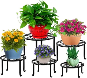 5 Pack Metal Plant Stands,Heavy Duty Potted Holder for Flower Pot,Indoor Outdoor Metal Rustproof Iron Garden Container Round Supports Rack for Planter