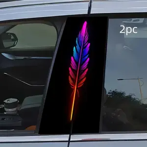 2pcs Neon Feather Car Sticker B-Pillar DIY Middle Pillar Film Decorative Car Accessory