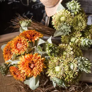 Artificial Sunflower Bouquet in Green or Orange 18" Tall Decor Decorative