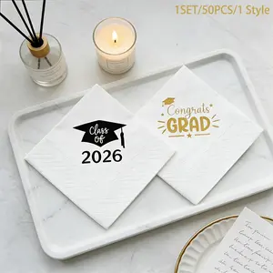 50pcs/set Class of 2026 Graduation Napkins Suitable for Grad Party Decorations, Congrats Grad Tableware with Embossed Diploma, Paper Napkins for Graduation Table Settings for Events& Diploma Themes, Celebration party supplies